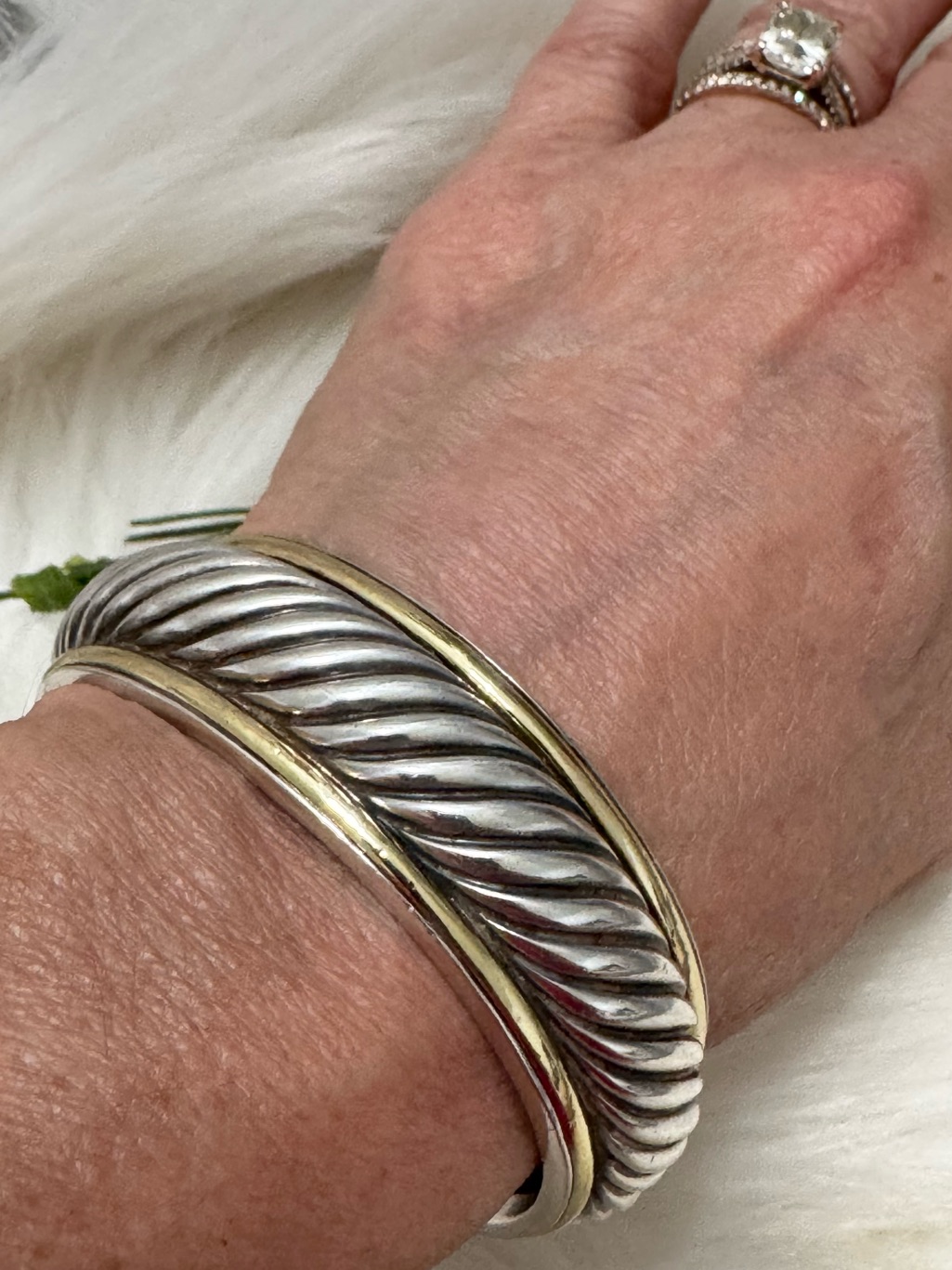 David Yurman .925 18k Gold Narrow Thoroughbred Cable Cuff Bracelet